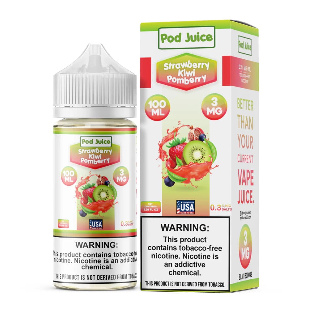 Pod Juice E Liquid Free Base 100ml Bottle / Strawberry Kiwi Pomberry / 0mg