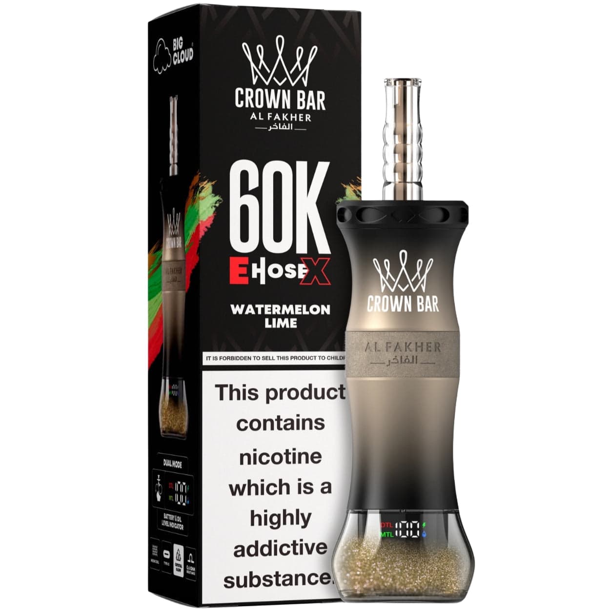 Crown Bar By Al Fakher E- Hosex  5% Disposable  250ml 60K Puffs / Watermelon Lime