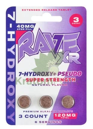 Rave XR 7-Hydroxy + Pseudo Super Strength Alkaloid 40mg / Tablet 3Pk